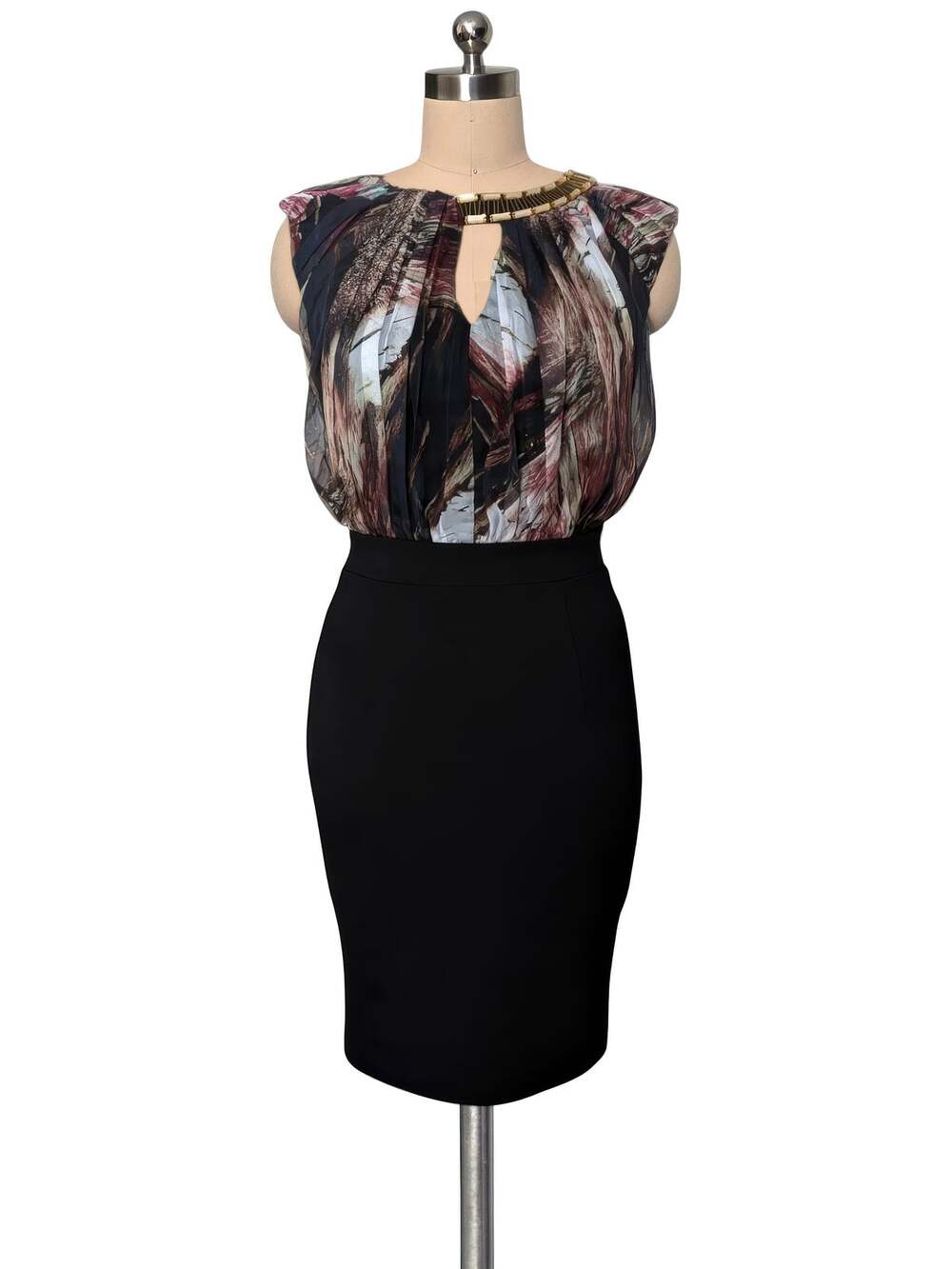 New LITTLE MISTRESS LONDON Rhinestone Neckline Printed Fitted Dress 4